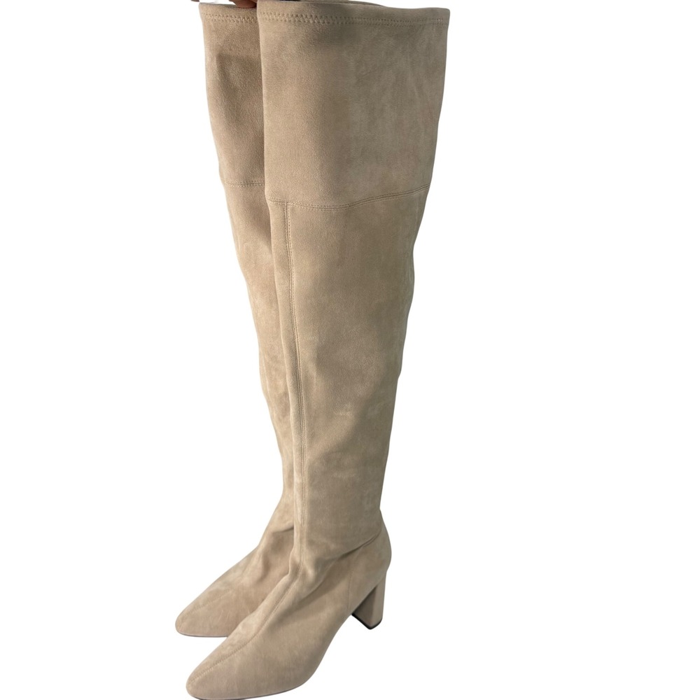 Jeffrey Campbell Womens Faux Suede Over The Knee Boots Tan Pointed Toe Size 8.5